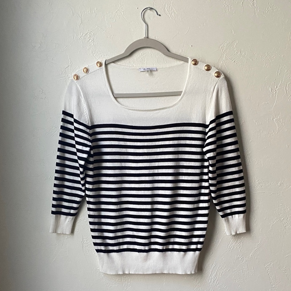 Vila Milano Striped Knit Sweater Anchor Button Shoulder Preppy Top S